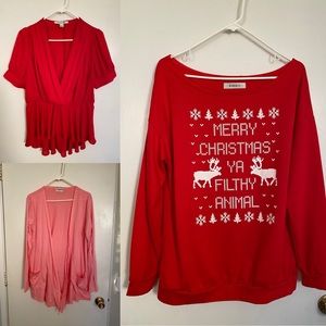 *sold* Ugly sweater and red peplum top bundle